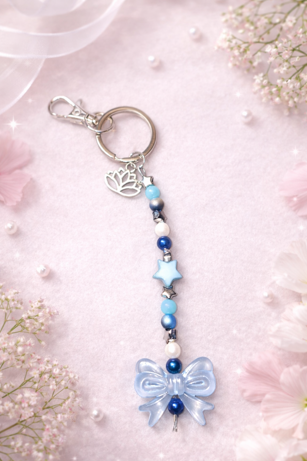 Celestial Blue Bow Charm Keyring