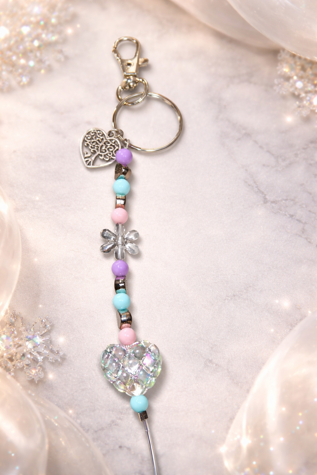 Pastel Prism Heart Charm Keyring
