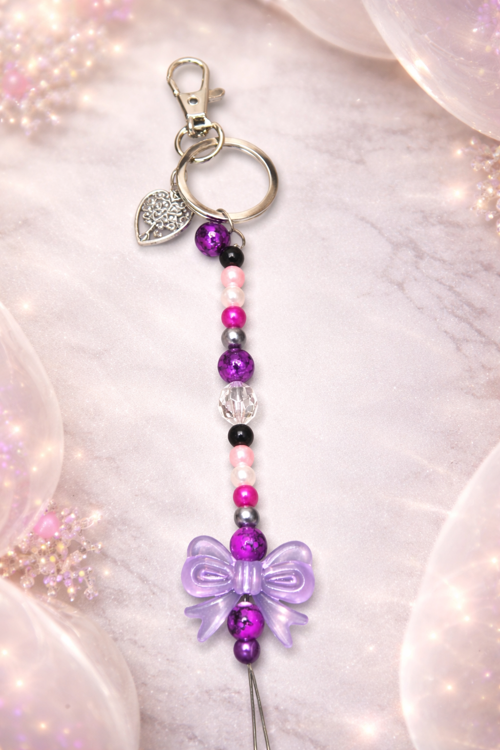 Midnight Orchid Bow Charm Keyring