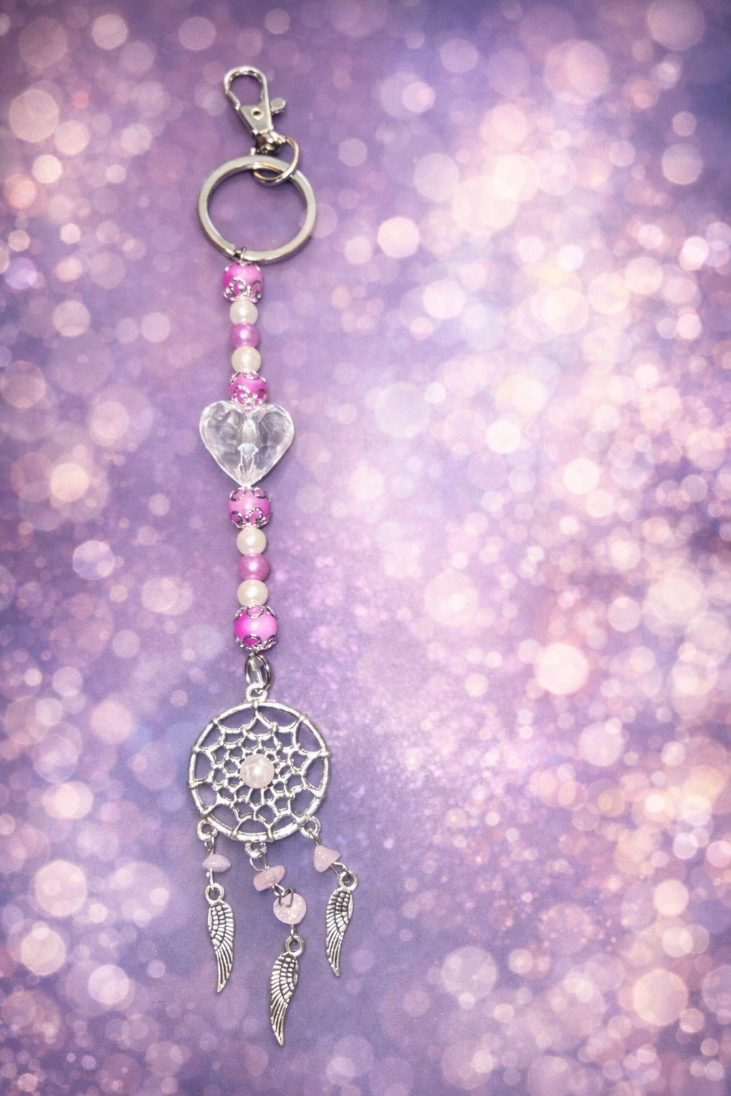 Blush Dreamcatcher Heart Keyring