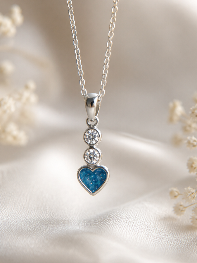 Heart Ashes Necklace Pendant with cz stones– Sterling Silver (No Chain Included)