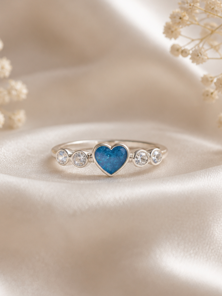 Heart Ashes Ring with cz stones – Sterling Silver