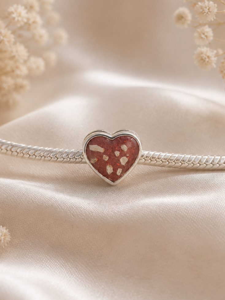 Heart Ashes Charm – Sterling Silver (Bracelet Not Included)
