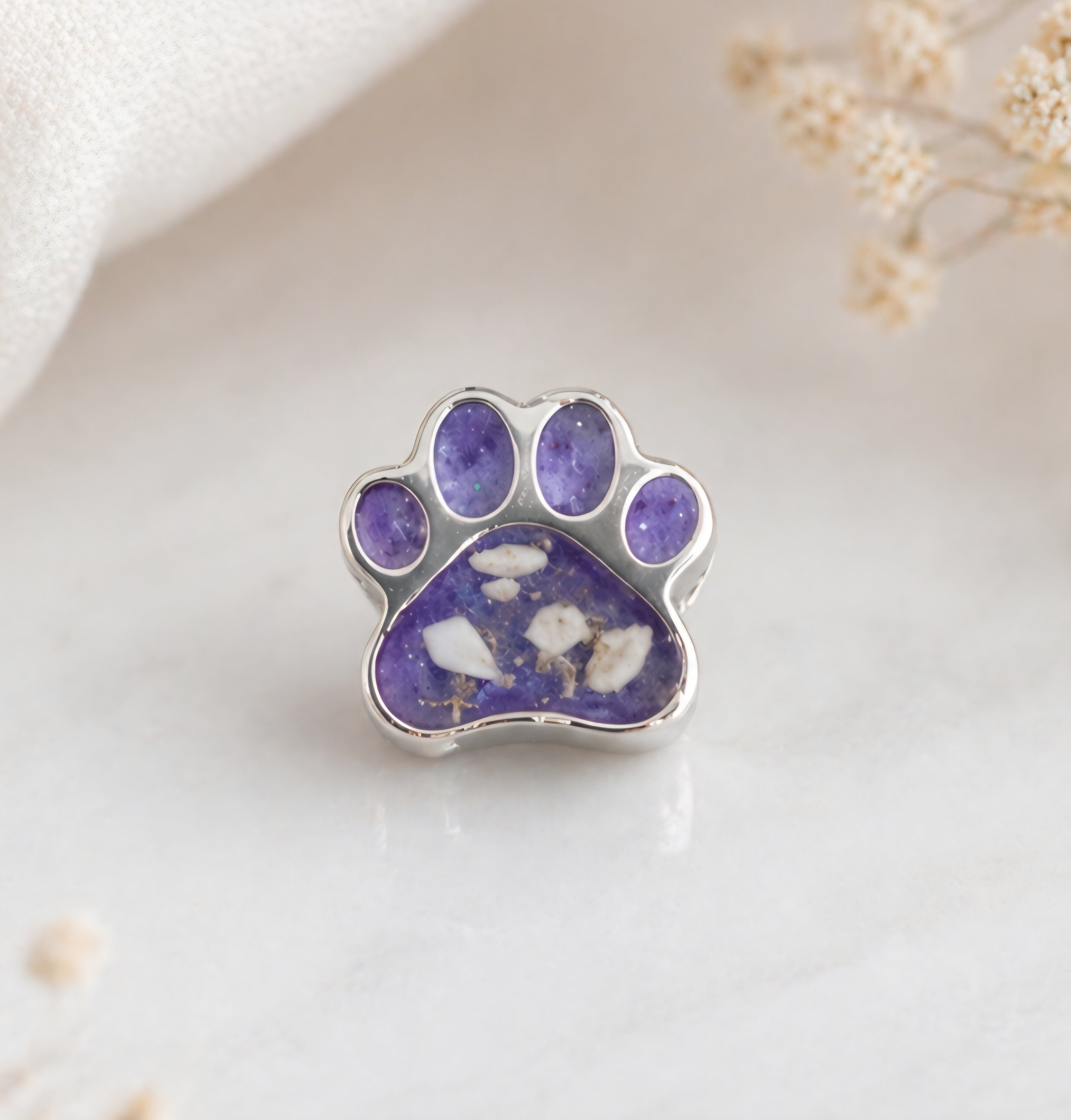 Paw Print Ashes Charm – Sterling Silver Bracelet Charm (Bracelet Not Included)