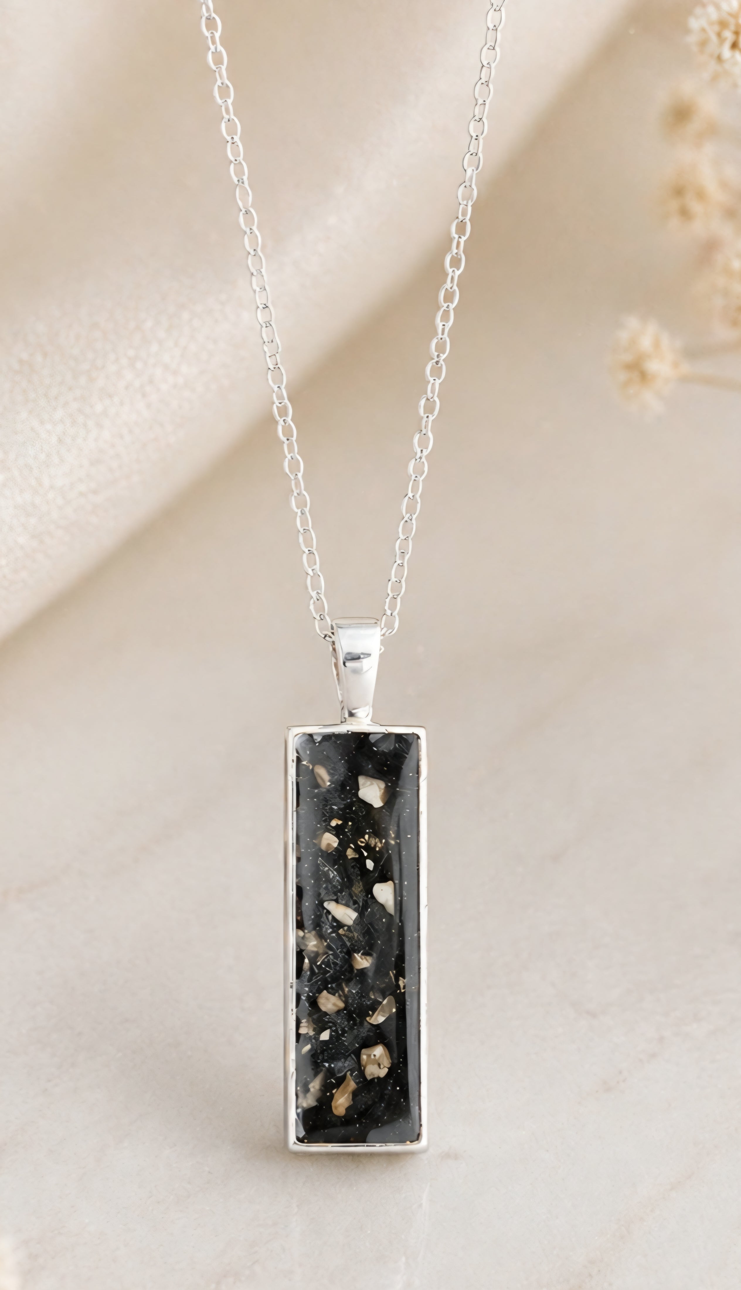 Rectangular Bar Memorial Ashes Necklace – Sterling Silver (Chain Not Included)