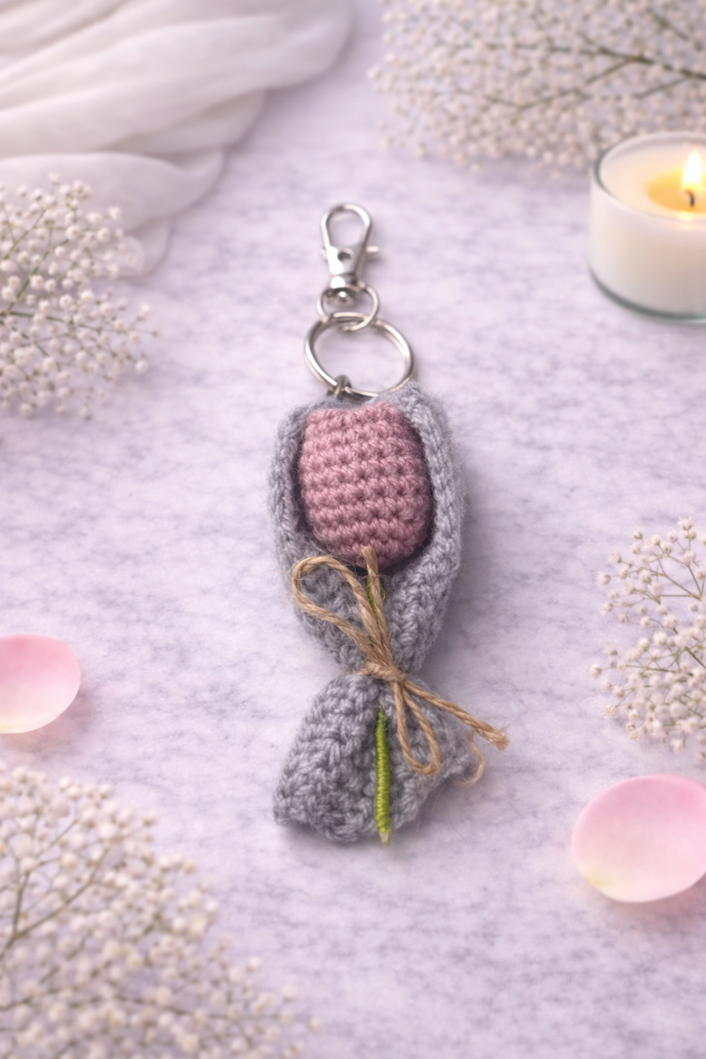 Hand-Crocheted Tulip Keyring 💕