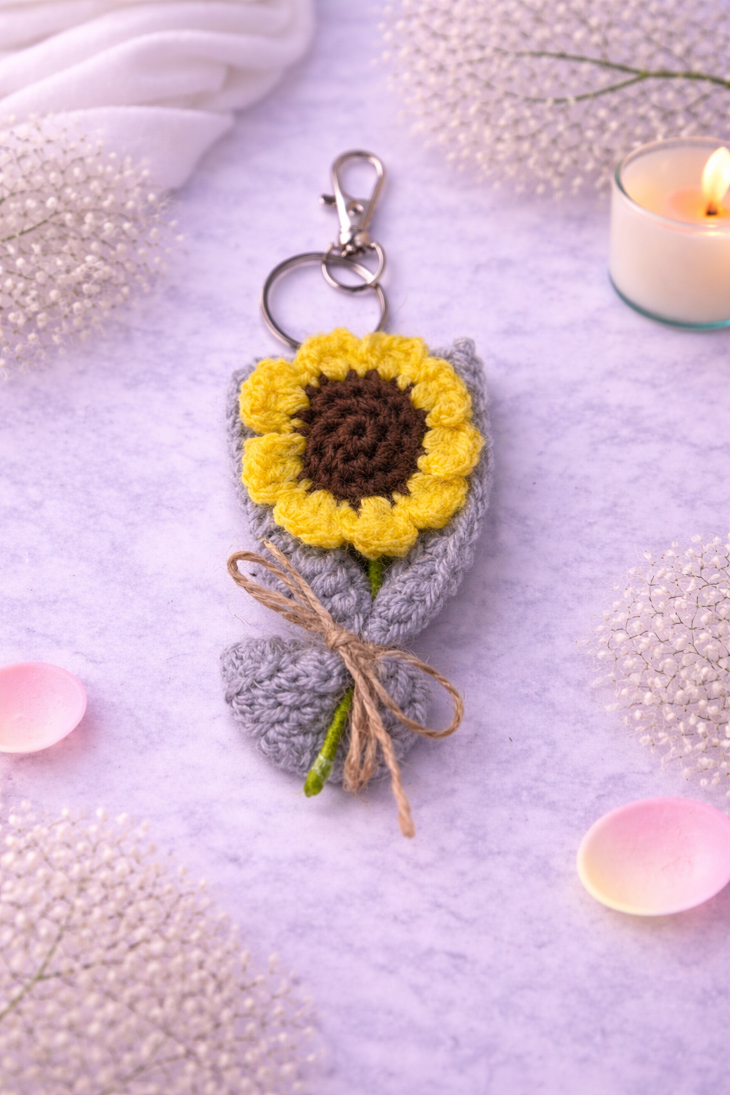 Hand-Crocheted Sunflower Keyring