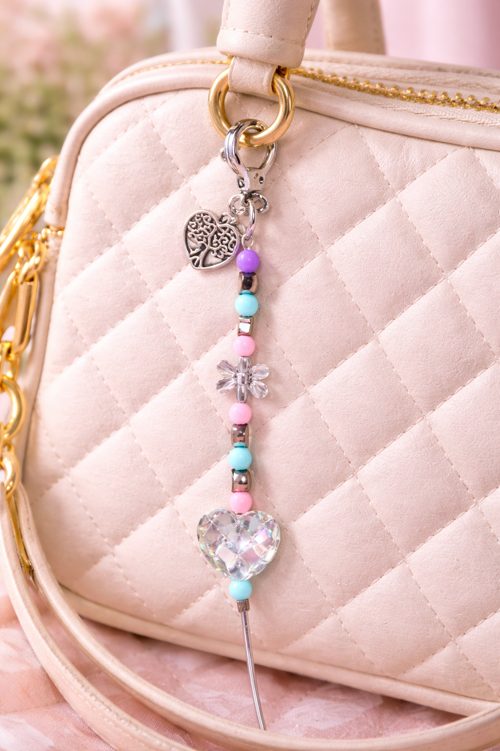 Pastel Prism Heart Charm Keyring
