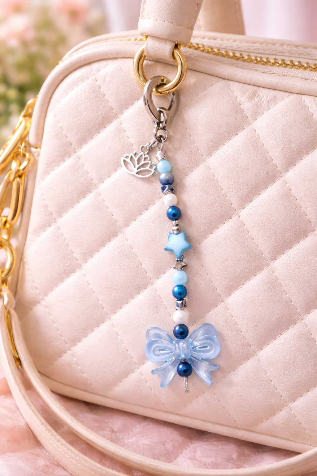 Celestial Blue Bow Charm Keyring