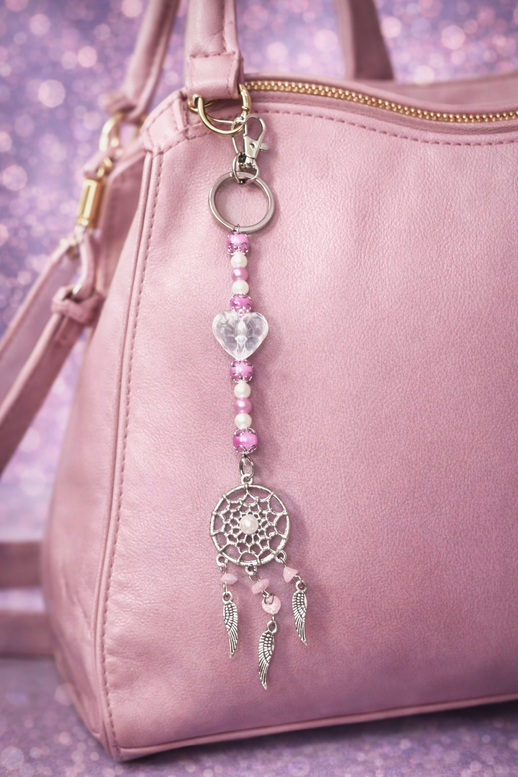 Blush Dreamcatcher Heart Keyring